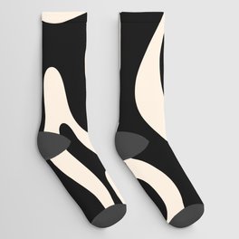 Modern Liquid Swirl Abstract Pattern Square in Black and Almond Cream  Socks