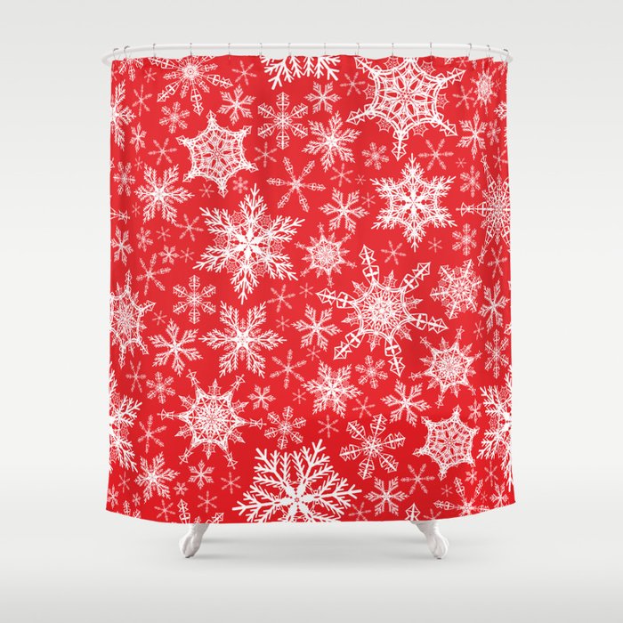 Red and White Snowflakes Shower Curtain