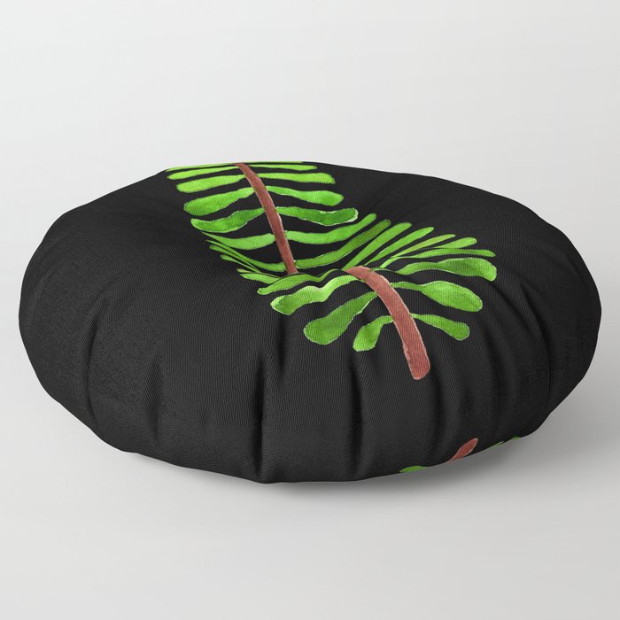 Woodland Fern Watercolor on Black Floor Pillow