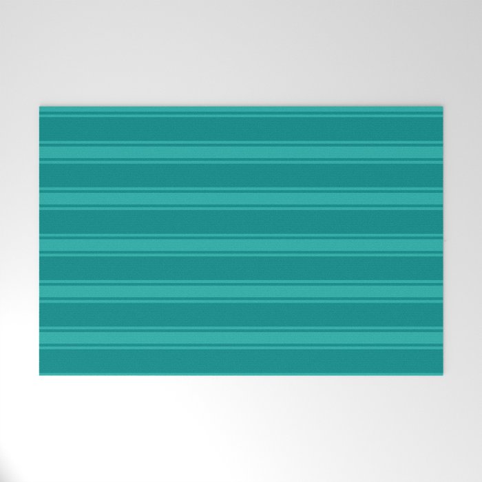 Dark Cyan and Light Sea Green Colored Lines/Stripes Pattern Welcome Mat