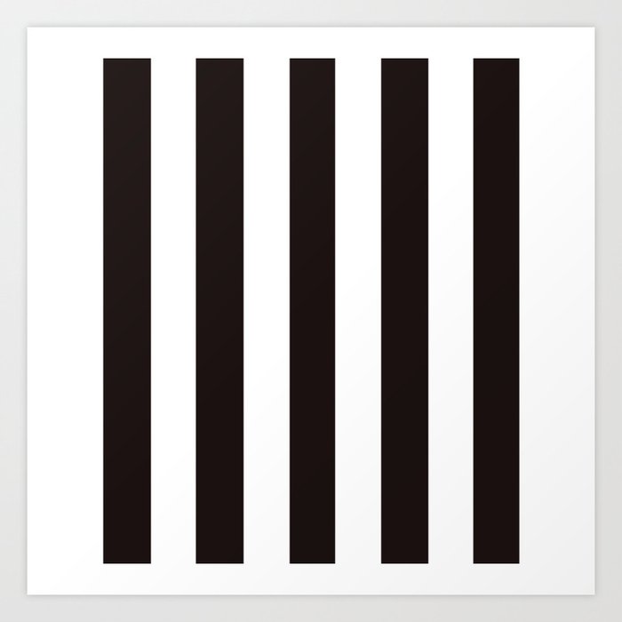 Licorice black - solid color - white vertical lines pattern Art Print