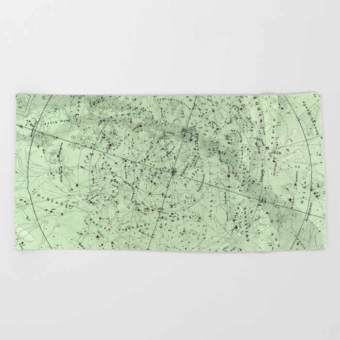 1872 Astrological Vintage Map of North Sky Star Chart Beach Towel