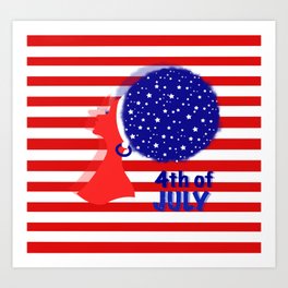 Red Stripes 4th ofJuly Fourth of July Patriotic American Navy stars Female Art Print | Girlpower, America, Beautiful, Giftideas, Whitestriped, Forthofjuly, Homedeco, Occasions, Popart, Independenceday 