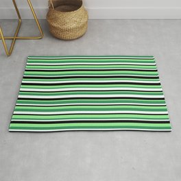 [ Thumbnail: Light Green, Sea Green, Mint Cream & Black Colored Pattern of Stripes Rug ]