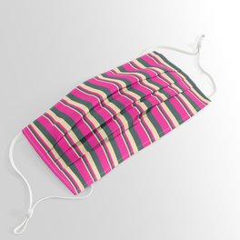 [ Thumbnail: Beige, Dark Slate Gray, and Deep Pink Colored Stripes/Lines Pattern Face Mask ]