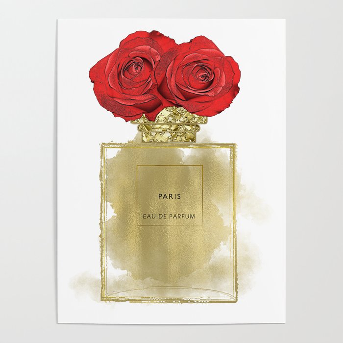 Pomaikai Barron Canvas Art Prints - Couture Rose Gold Perfume Bottle with Roses ( Fashion > Fashion Brands > Versace art) - 37x37 in