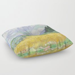A Wheatfield with Cypresses by Vincent van Gogh Floor Pillow