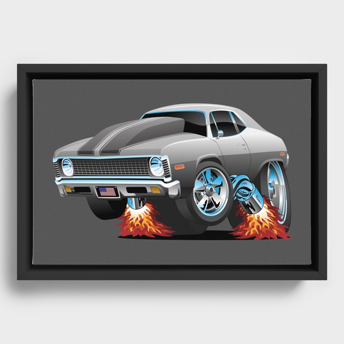 Classic American Muscle Car Hot Rod Cartoon Framed Canvas by hobrath |  Society6