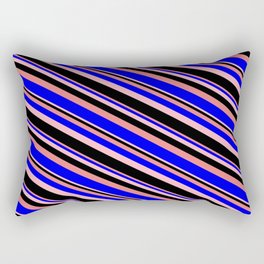 [ Thumbnail: Light Coral, Blue, Light Pink, and Black Colored Lines Pattern Rectangular Pillow ]