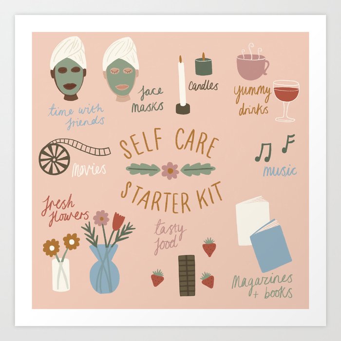 Self Care Starter Kit Art Print by Happy Mouse Studio