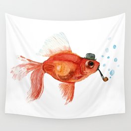 Goldfish with pipe and hat Wall Tapestry