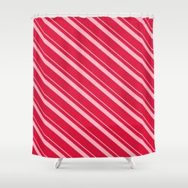 [ Thumbnail: Light Pink & Crimson Colored Striped Pattern Shower Curtain ]