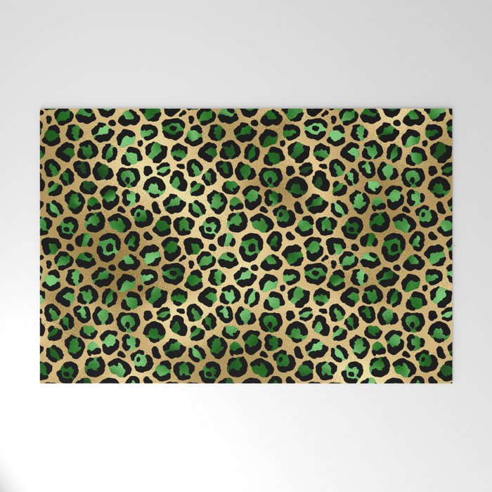 Green Gold Leopard Pattern Welcome Mat