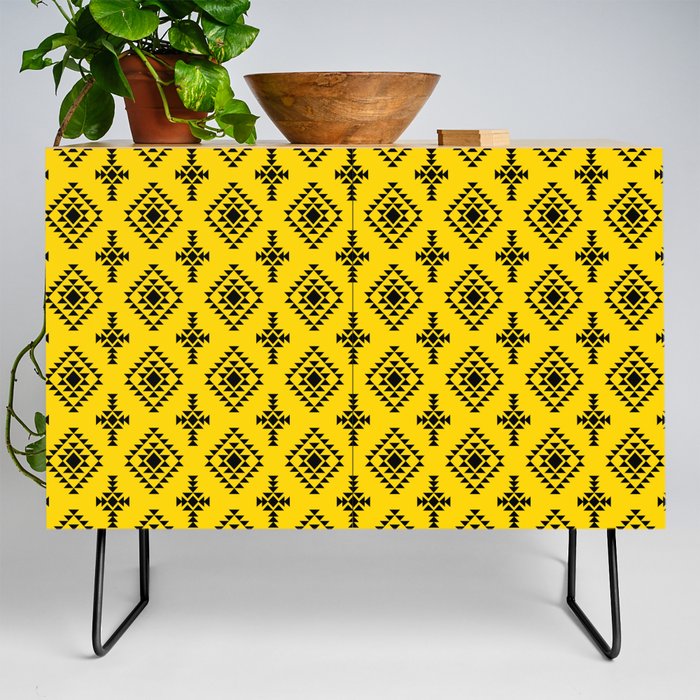 Yellow and Black Native American Tribal Pattern Credenza