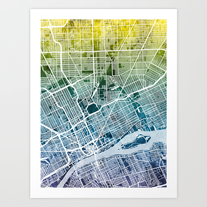 Detroit Michigan City Map Art Print By Artpause Society6