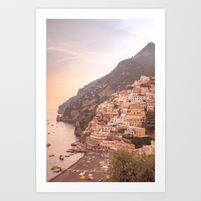 Positano at sunset | Amalfi Coast | Italy | Europe | Travel photography wall art Art Print