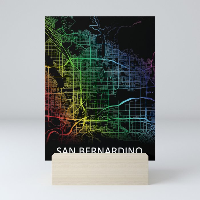 San Bernardino, CA, USA, City, Map, Rainbow, Map, Art, Print Mini Art Print