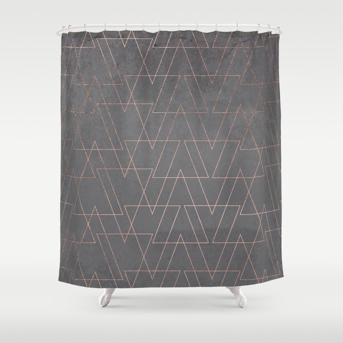 Modern Rose Gold Geometric Triangles, Pink And Grey Geometric Shower Curtain