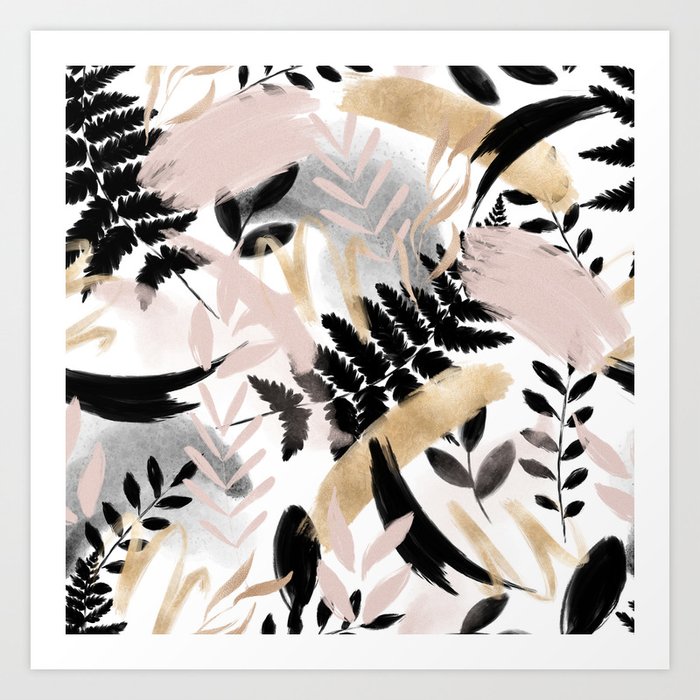 Pink Black White Faux Rose Gold Brushstrokes Floral Art Print By Pink Water Society6