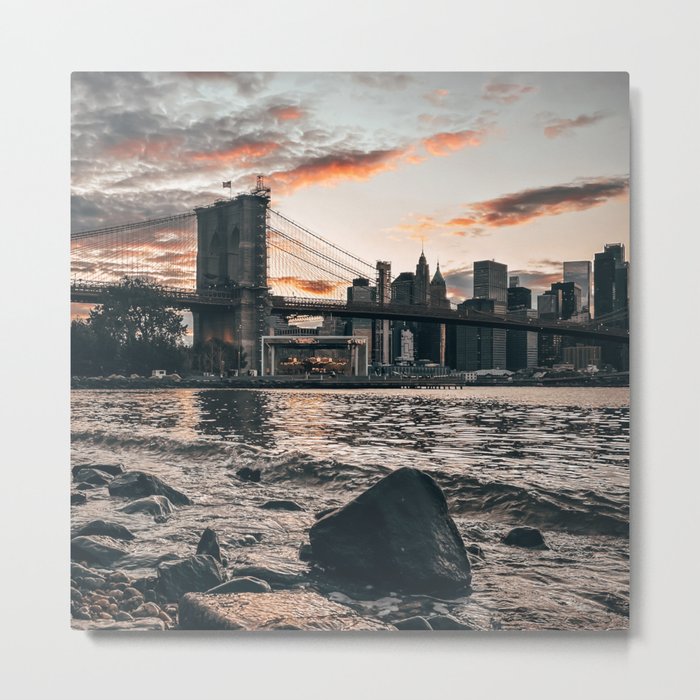 Brooklyn Bridge and Manhattan skyline during in New York City Metal Print