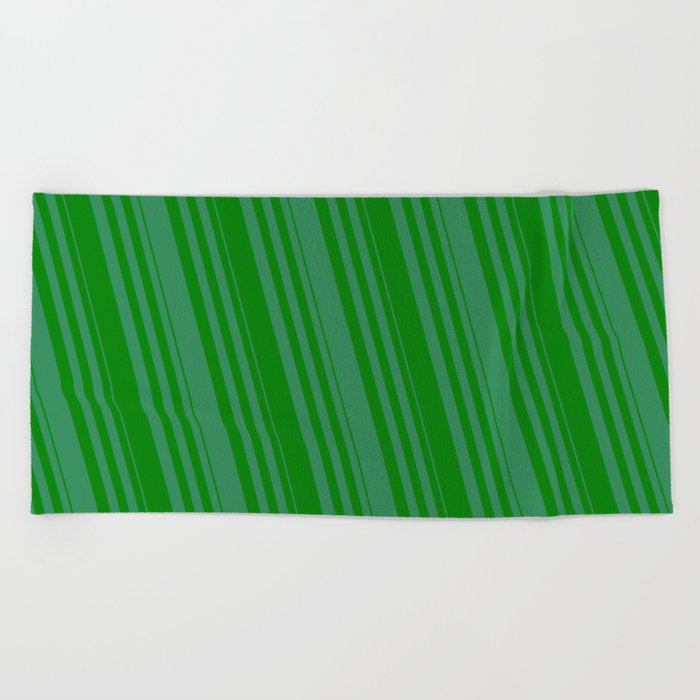 Sea Green & Green Colored Striped Pattern Beach Towel