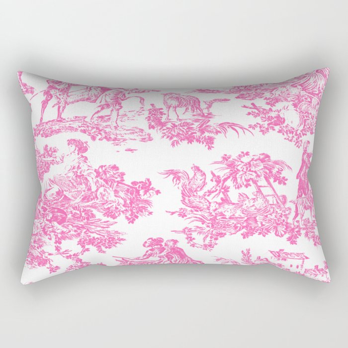 Fuschia Pink Toile de Jouy Rectangular Pillow