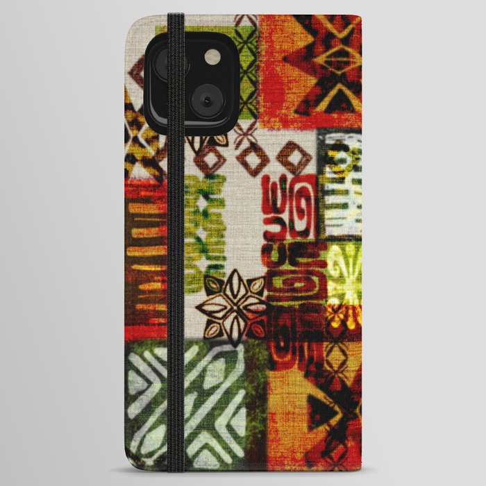 Vintage Hawaii Barkcloth Tapa Beach design iPhone Wallet Case