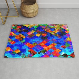 geometric pixel square pattern abstract background in blue red Area & Throw Rug