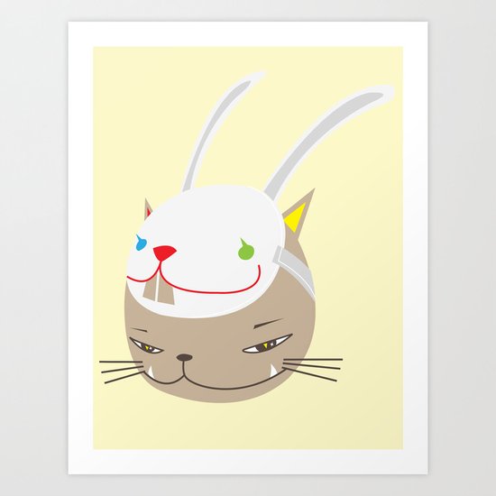 CAT WITH RABBITZ MASK Art Print