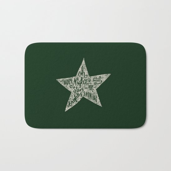 Oh holy night- Merry christmas- Illustration Star with Typography on festive green Bath Mat