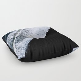 Waves crashing on a black sand beach – minimalist Landscape Photography Floor Pillow
