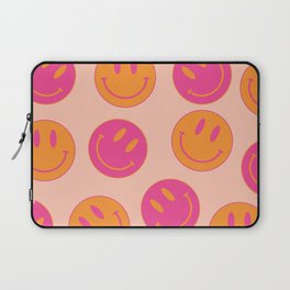 Large Pink and Orange Groovy Smiley Face Pattern - Retro Aesthetic  Laptop Sleeve