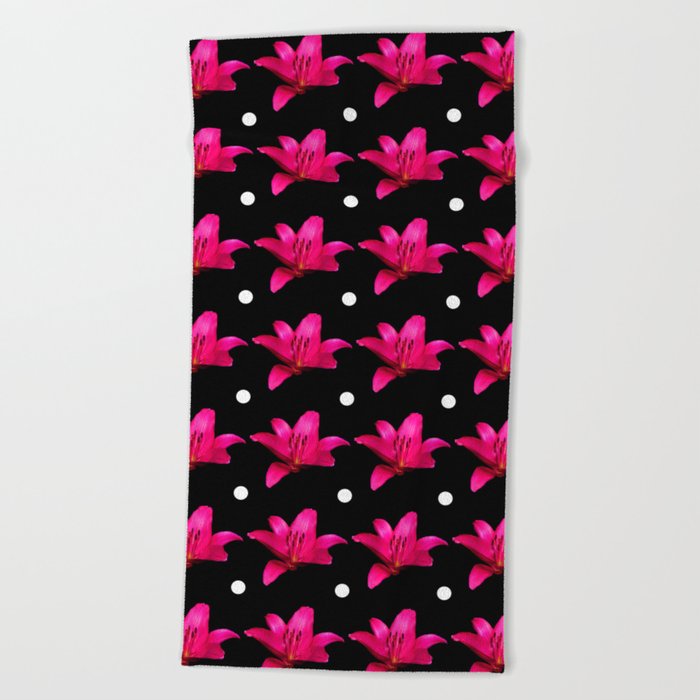 Pink Lily Pattern Beach Towel
