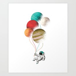 Astronaut Space, Spaceman Balloons Moon Mars Planets Gift Idea Art Print
