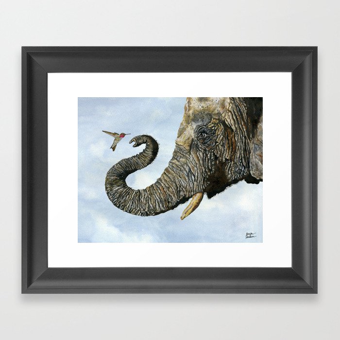 Elephant Cyril And Hummingbird Ayre Framed Art Print