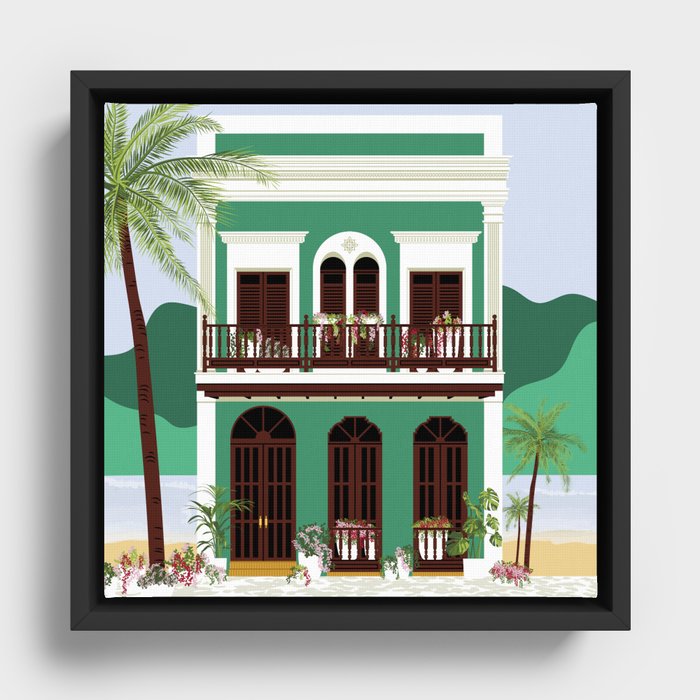 Green Puerto Rico House on the Beach Framed Canvas