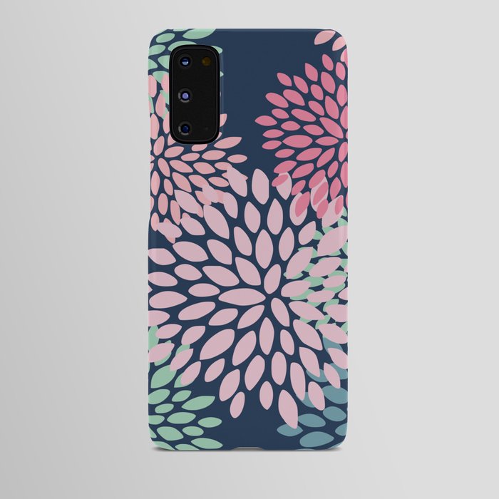Floral Pattern, Navy Blue, Pink, Coral, Green Android Case