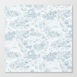 peacock island toile de jouy | teal blue on gray Canvas Print