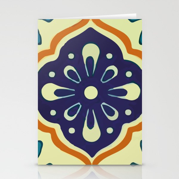 Blue petals geometric pattern decorative mexican tile  Stationery Cards