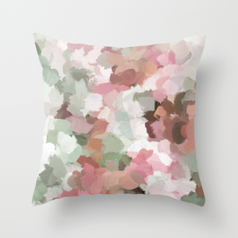 Sage Mint Green Fuchsia Blush Pink Abstract Flower Wall Art