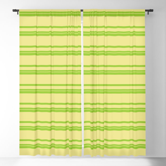Green & Tan Colored Lined/Striped Pattern Blackout Curtain