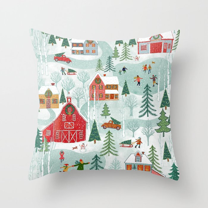 New England Christmas Throw Pillow