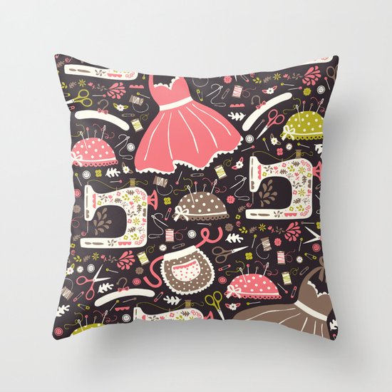 Vintage Sewing Throw Pillow