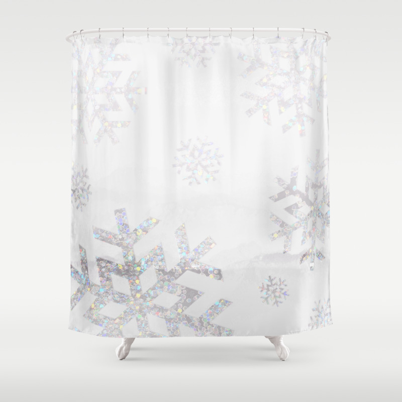 Snowflake Glitter Shower Curtain By, Snowflake Fabric Shower Curtain