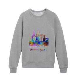 Stuttgart skyline in watercolor Kids Crewneck