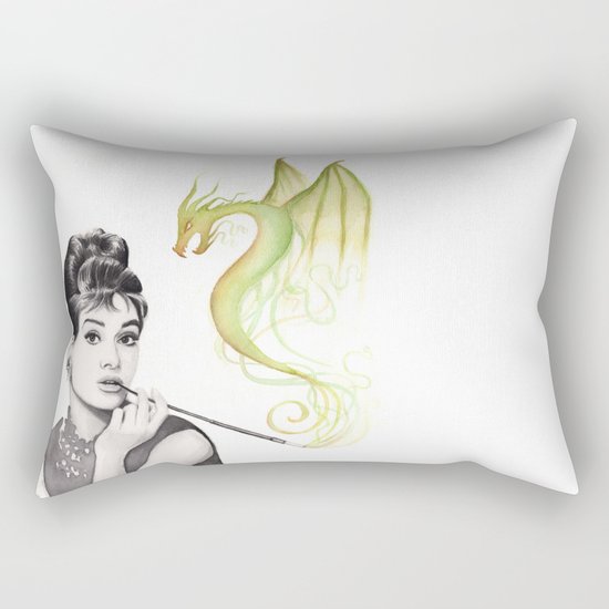 Audrey Hepburn Smoking and Dragon Rectangular Pillow