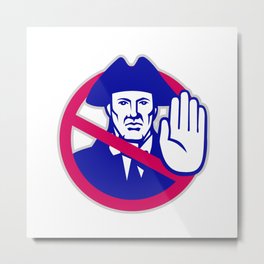 American Patriot Stop Sign Retro Metal Print | Mascot, Handup, Militia, Man, Signage, Symbol, Circle, Retro, Illustration, Artwork 