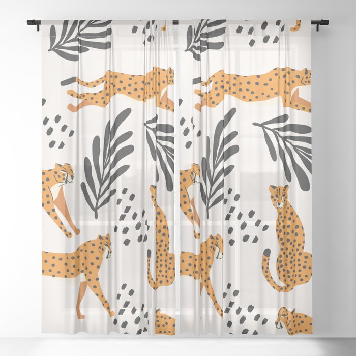 Cheetahs pattern on white Sheer Curtain