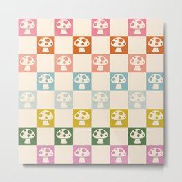 Vintage Mushroom Gradient Checkered  Metal Print | Spring, Geometric, Hippie, Drawing, Groovy, Vintage, Trippy, Checkerboard, Checks, Retro 