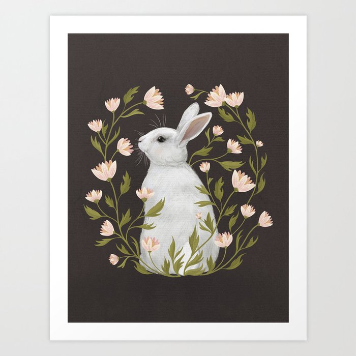 White Rabbit Floral Art Print